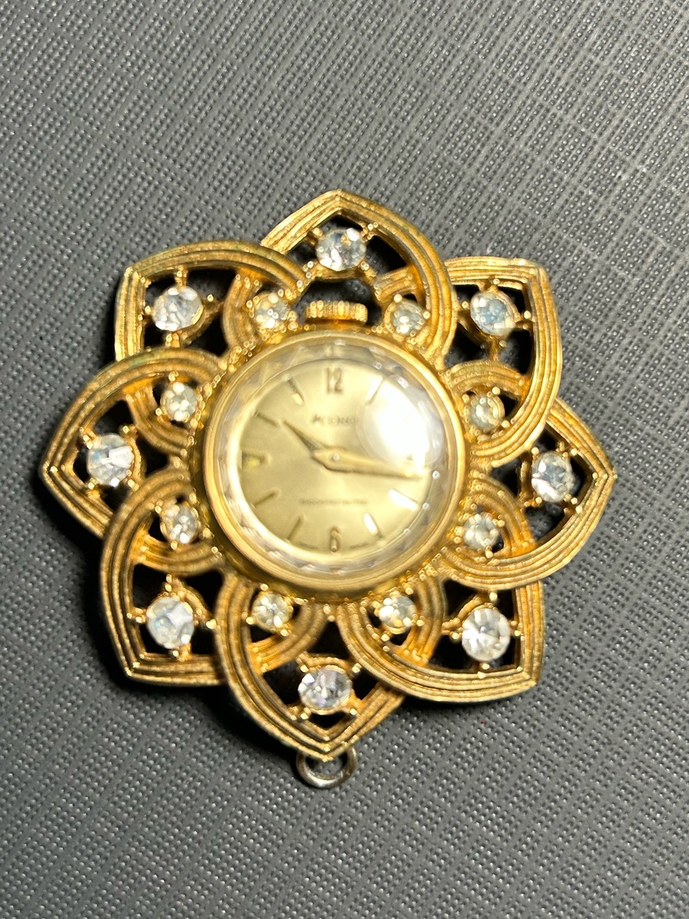 Vintage Gold Floral Crystal Pendant Watch by CORO